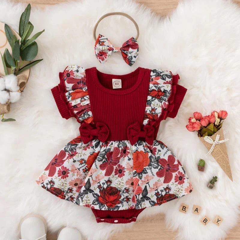 Kids Dress For 0-18 Months Cotton Ruffle Sleeve Cute Butterfly Floral Summer Princess Formal Dresses Newborn Baby Girl Clothes (Available)
