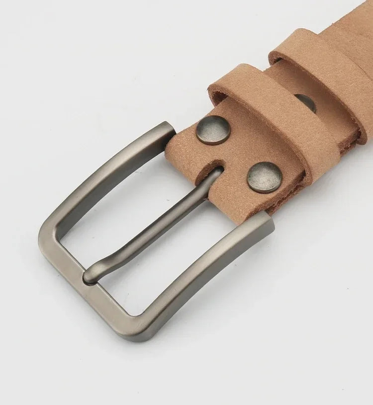 Leather Belt for Men Made From Genuine Whole Cowhide, Trimmed Edge Belt, Cowhide in Natural Color, Casual and Retro Style,