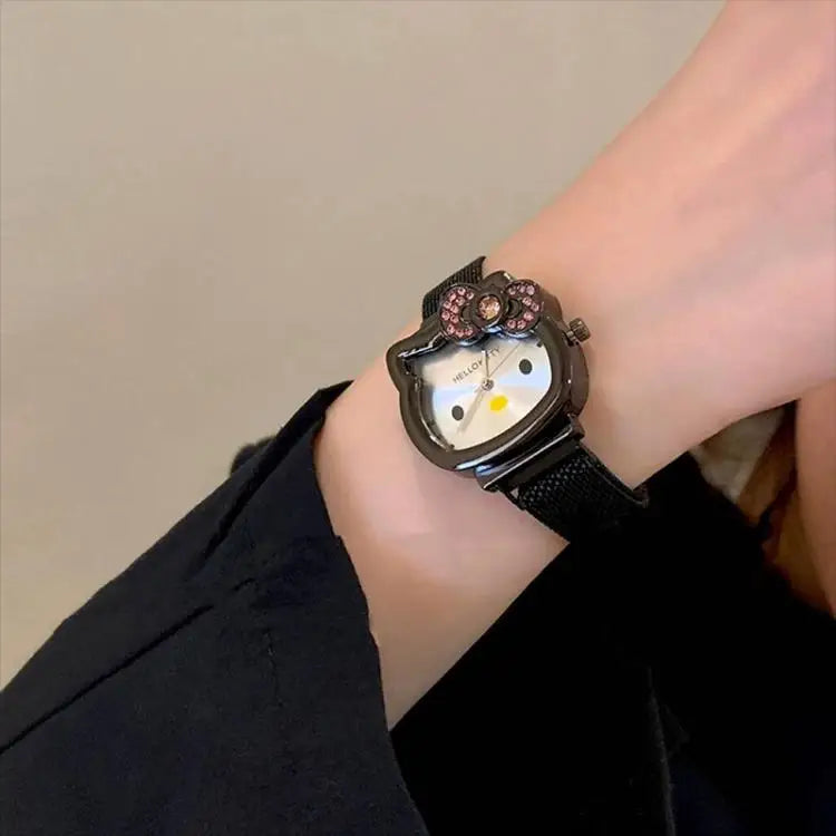 Hello Kitty Cartoon Watch Cute Student Fashion Watch Bow Decoration Quartz Wristwatch Girl Christmas Gift