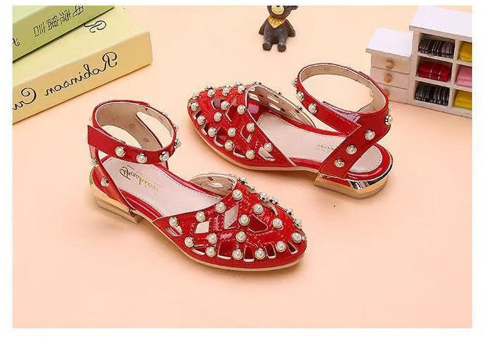 Children's High Heels Korean Version Princess Fish Mouth Bow Little Girl Crystal Shoes (Available)
