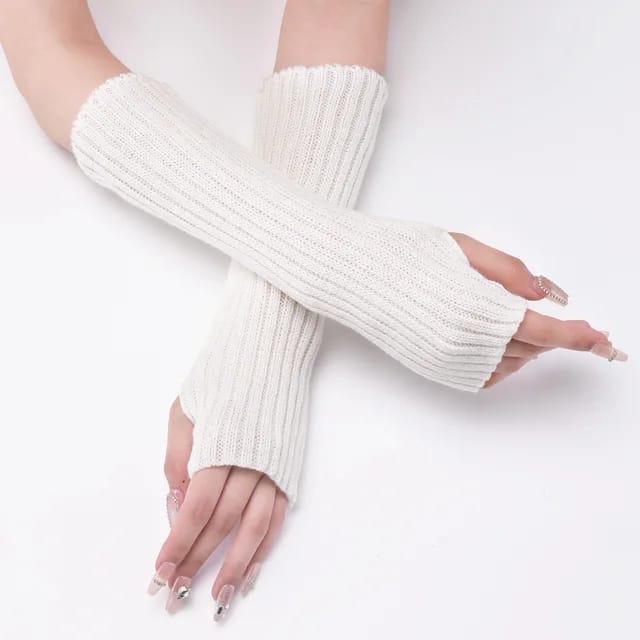 Winter Mitten Arm Warmers Knit Crochet Long Sleeve Fingerless Mittens Half Finger Acrylic Mittens   (Available)