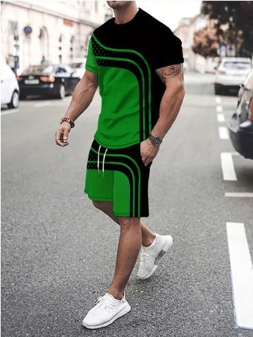Summer Fashion Trend 3D Digital Printing Men's Short Sleeve Shorts Suit (  (Available)