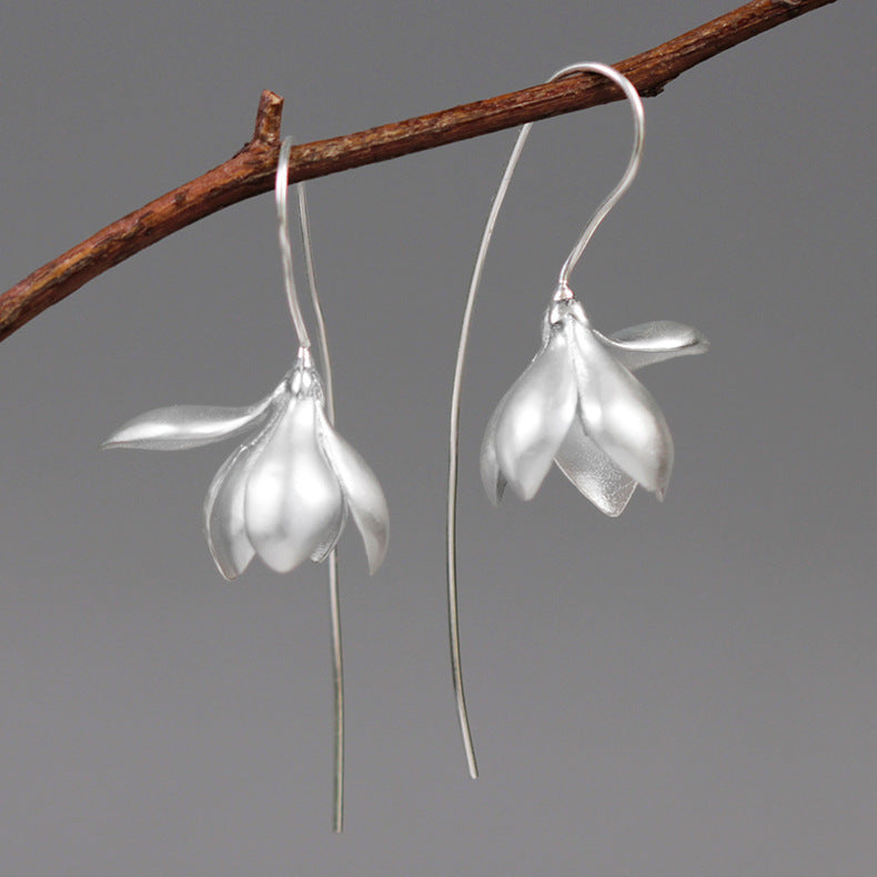 Gold Silver Earring Fashion Jewelry Elegant Magnolia Flower Dangle Earrings For Women Gifts  (Available)