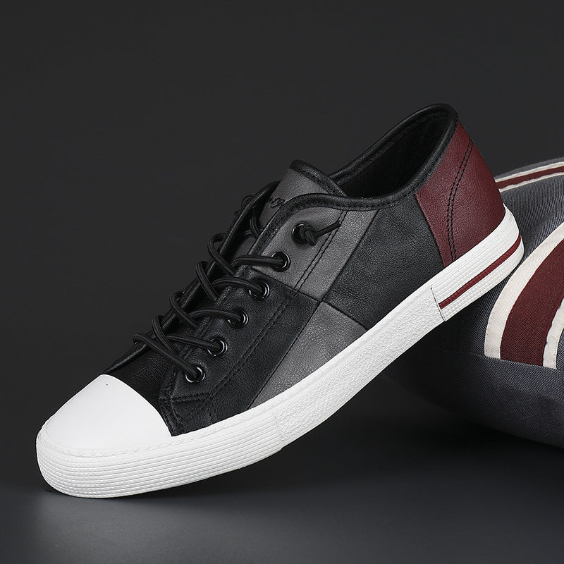 Men's New Fashionable All-match Color Matching Color Contrast Leather Shoes With Rubber Sole (Available)