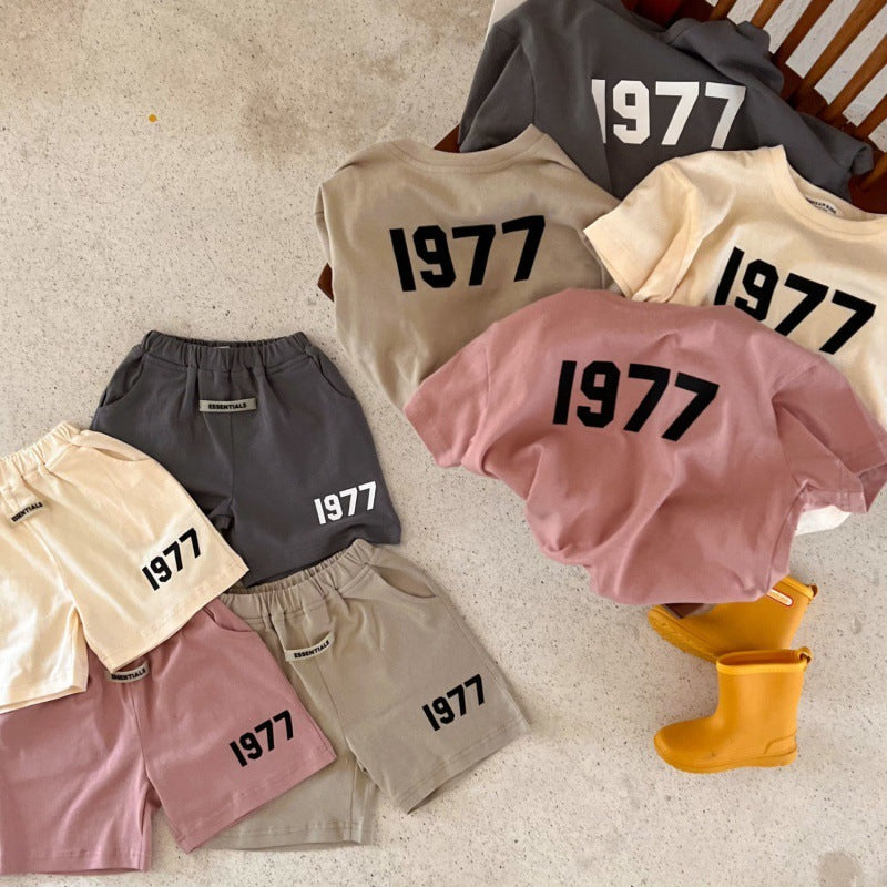 Children's Cotton Suit Summer New Boys And Girls Printed Short-sleeved T-shirt Baby Shorts Two-piece Set (Available)
