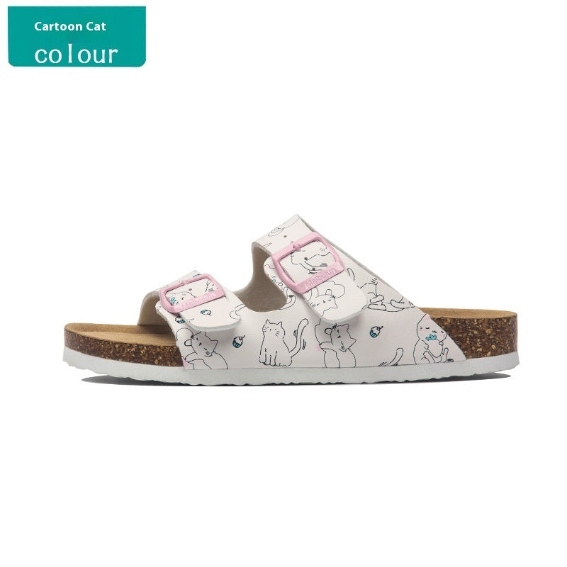Buckle Flat Cork Slippers Summer Same Beach Buckle Sandals (Available)