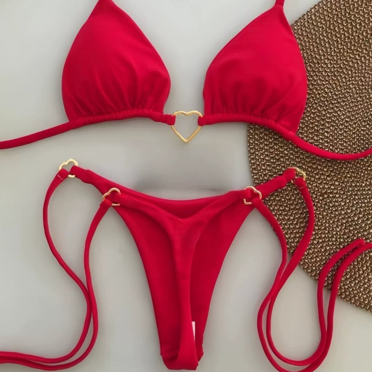 New Nylon Solid Color Love Bikini Suit (Available)
