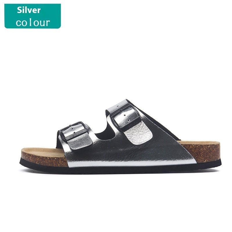 Buckle Flat Cork Slippers Summer Same Beach Buckle Sandals - Mom & Kids