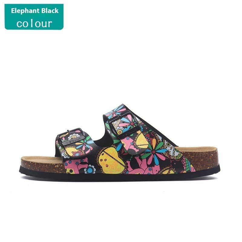 Buckle Flat Cork Slippers Summer Same Beach Buckle Sandals - Mom & Kids