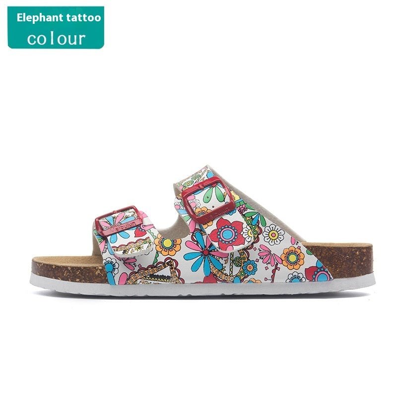 Buckle Flat Cork Slippers Summer Same Beach Buckle Sandals - Mom & Kids