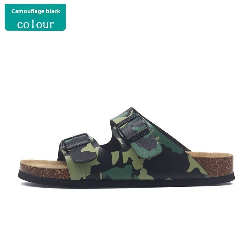 Buckle Flat Cork Slippers Summer Same Beach Buckle Sandals - Mom & Kids
