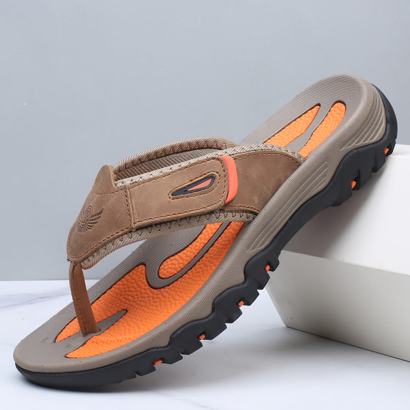Large Dock Layer Cowhide Men's Flip-flops