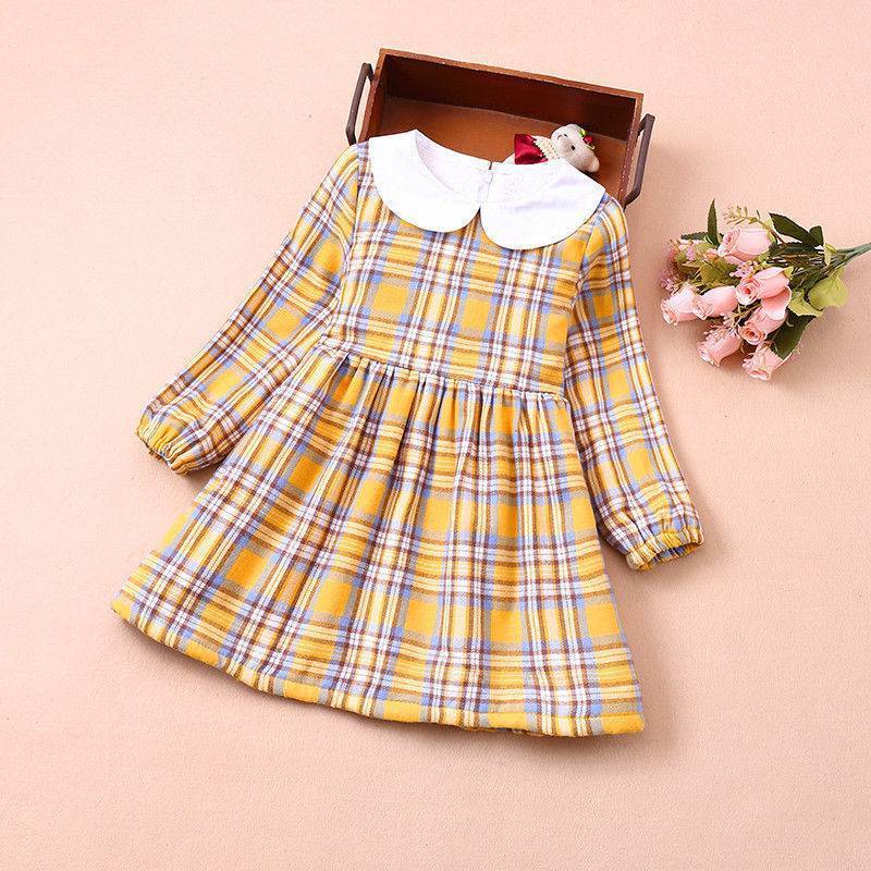 Girls Doll Collar Plaid Princess Dress