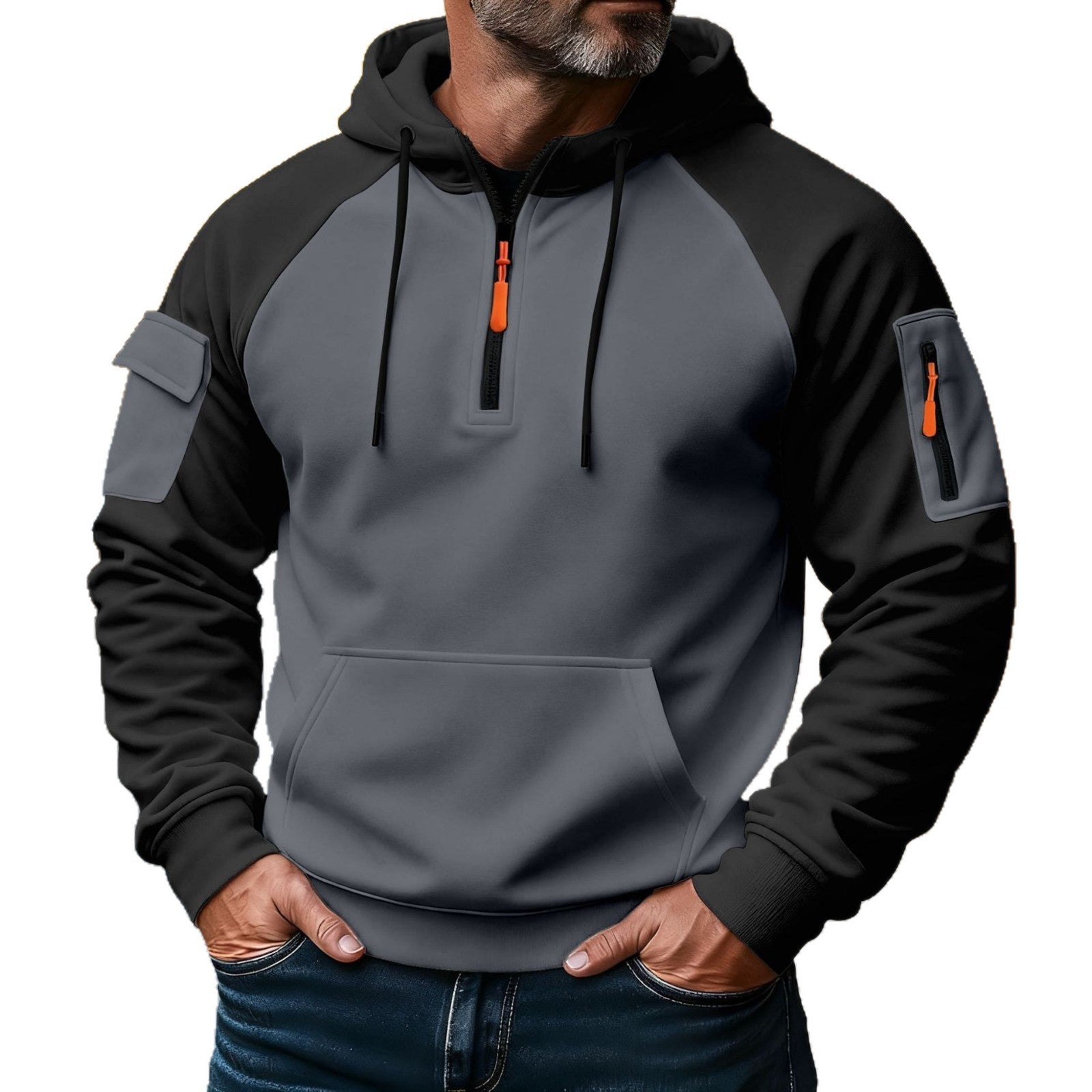 Zipper Decorations Brushed Sports Leisure Pullover Hooded Sweater (Available)