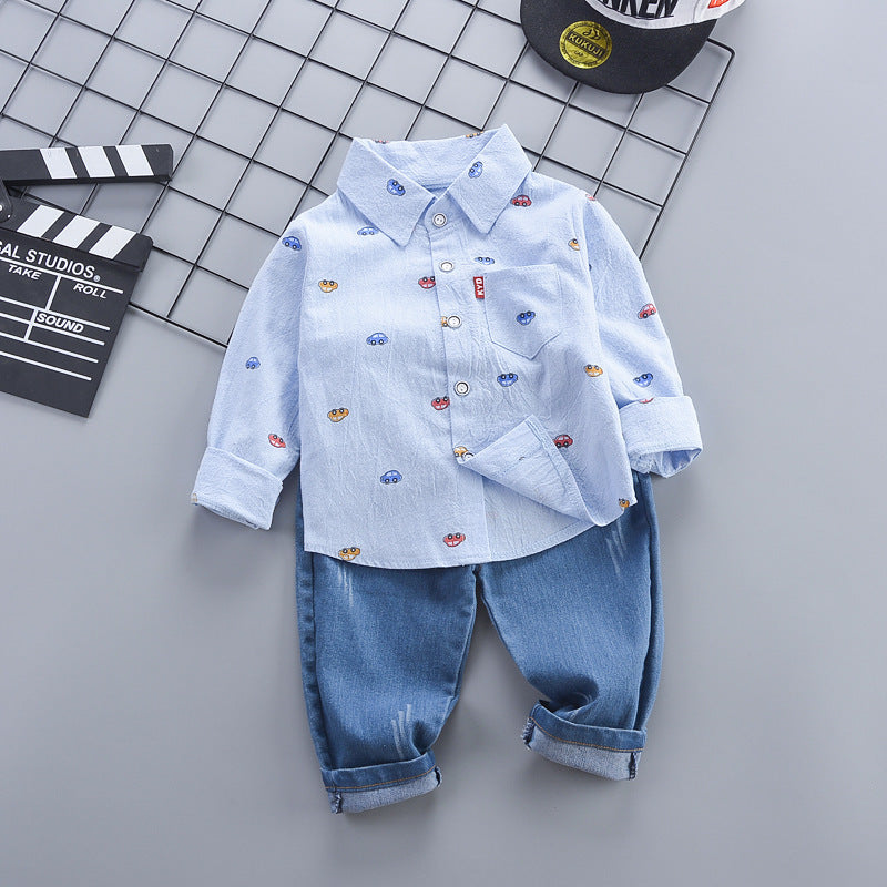 Children's Clothing Autumn Korean Style Autumn Clothing Casual Shirt Two-piece Boy Suit  (Available)