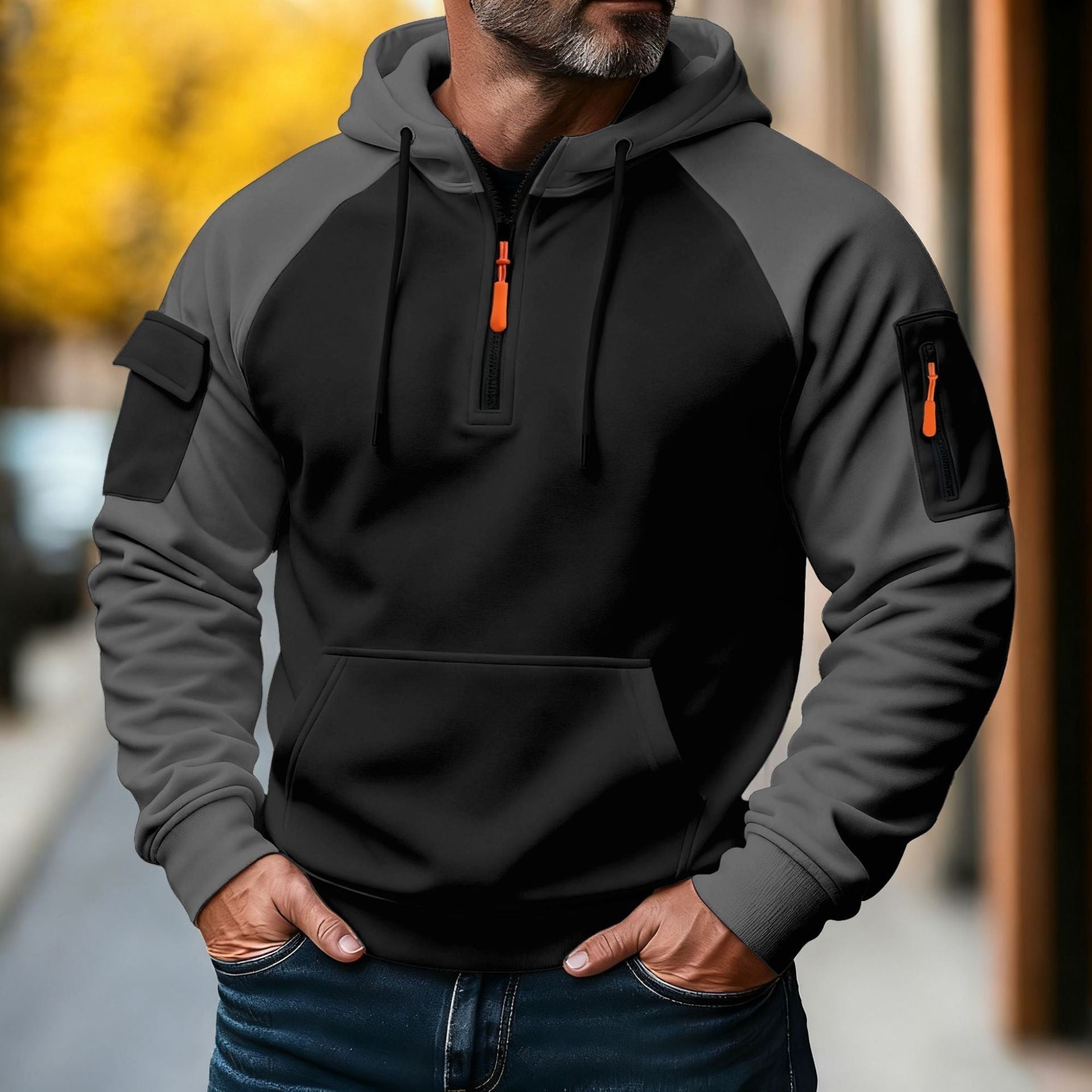 Zipper Decorations Brushed Sports Leisure Pullover Hooded Sweater (Available)