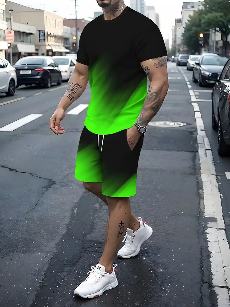Summer Fashion Trend 3D Digital Printing Men's Short Sleeve Shorts Suit (  (Available)