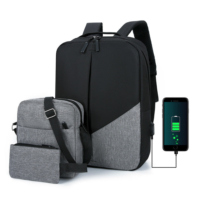 Men's Leisure Travel Large Capacity Three-piece Multifunctional USB Backpack (Available)