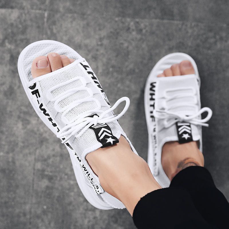 Men Sandals Breathable Shoes Hollow Out Flat Shoes Pull On Sport Outdoor Beach Sandals Shoes Men Roman Shoes Korean Youth Sandals for Men