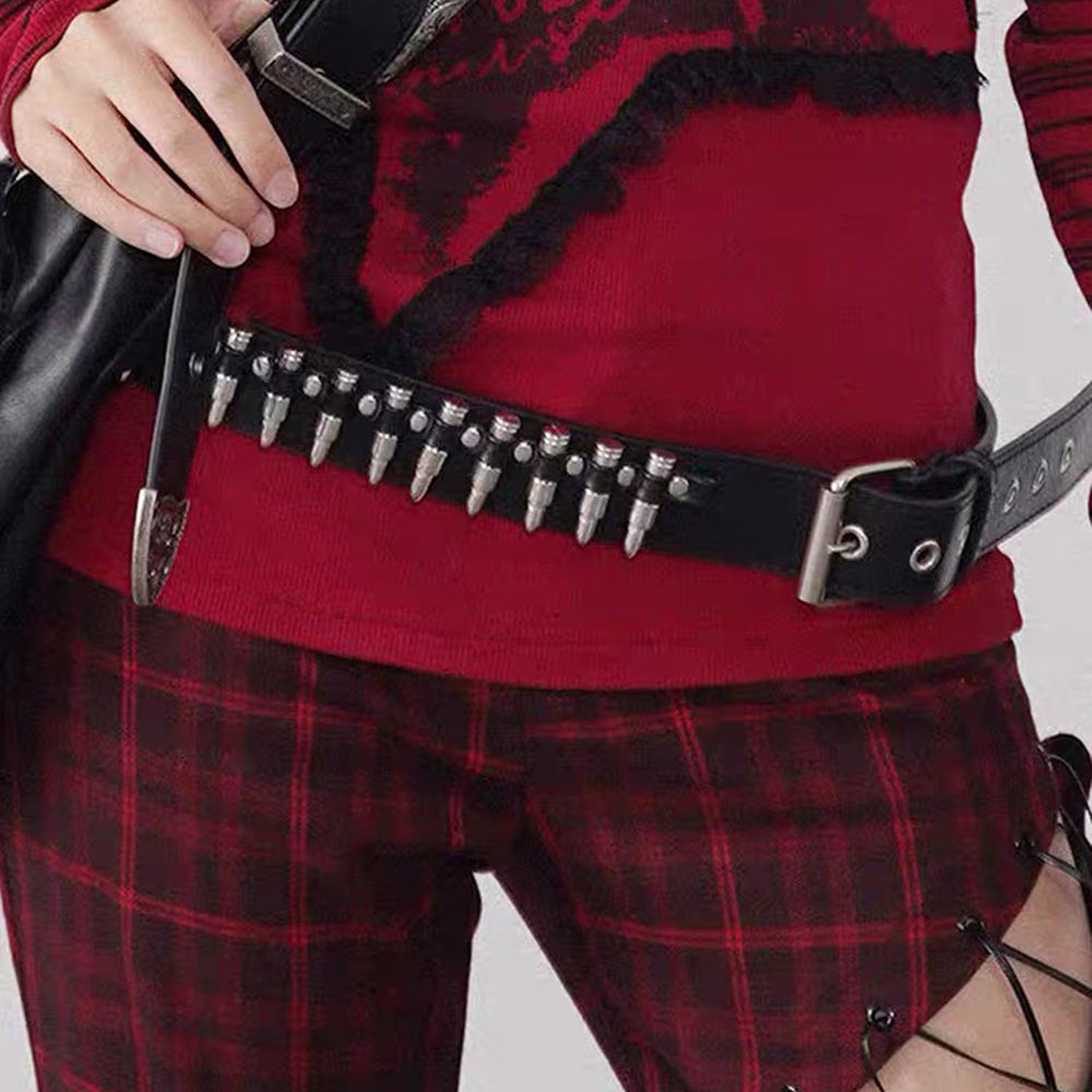 Rivet Belt Rock Trend Punk Bullet Black Belt Men And Women Personality Fashion Hip-hop Accessories (Available)
