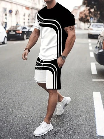 Summer Fashion Trend 3D Digital Printing Men's Short Sleeve Shorts Suit (  (Available)