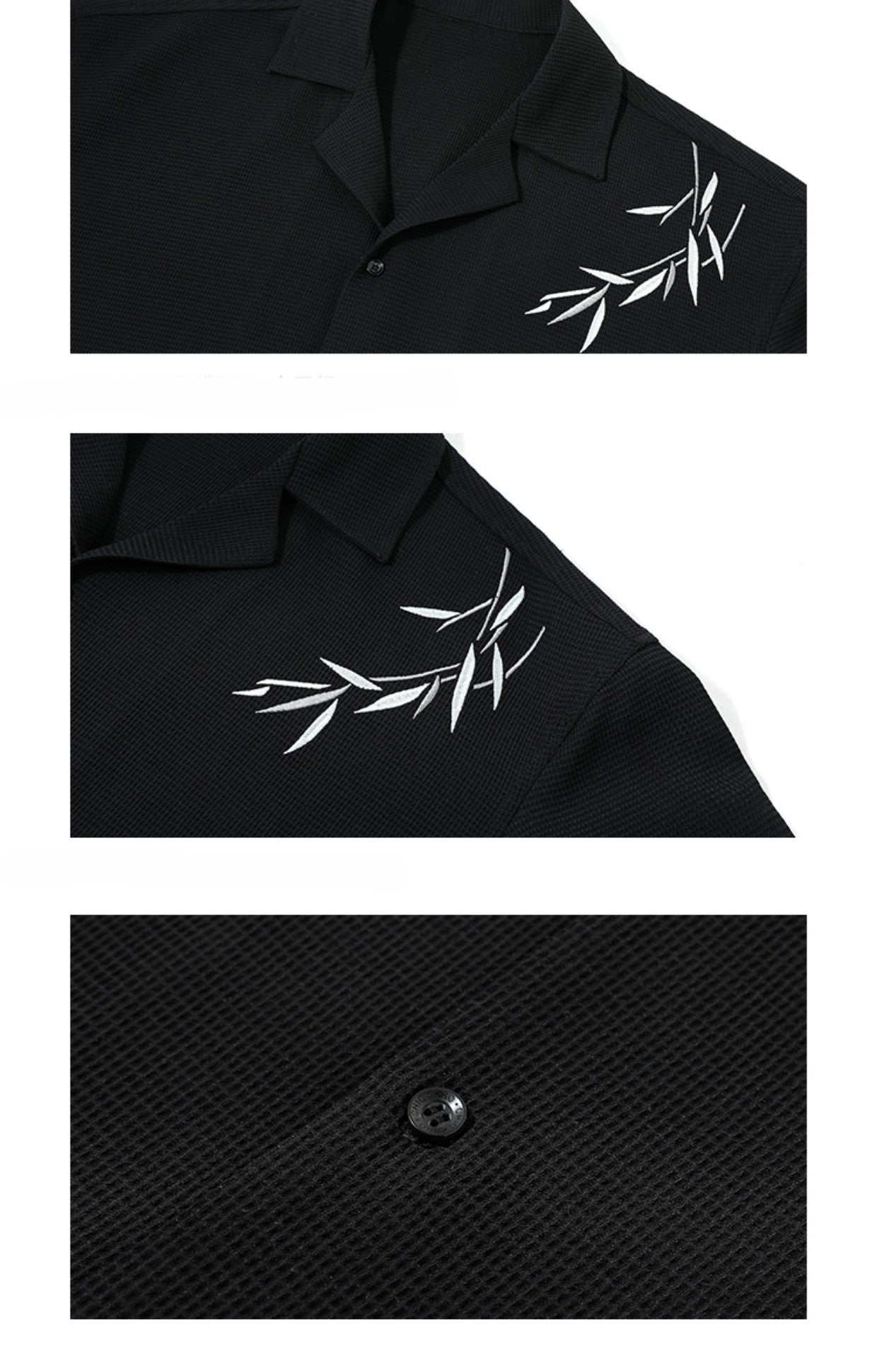 Mens Loose Casual Bamboo Embroidered Long Sleeve Shirt (Available)
