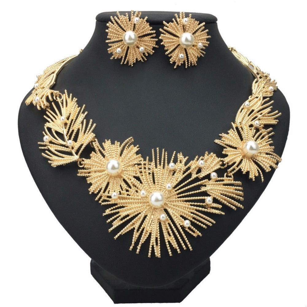 Faux Pearl Wedding Necklace Earrings Set Alloy