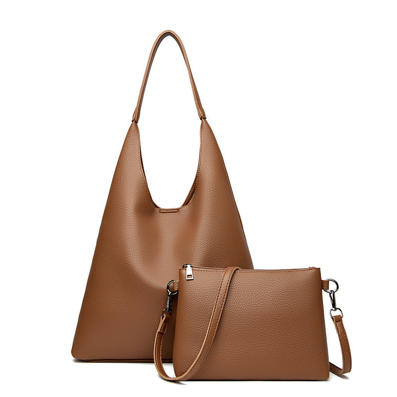 Retro Large Capacity Shoulder Bag Soft Leather Underarm Crossbody Bag