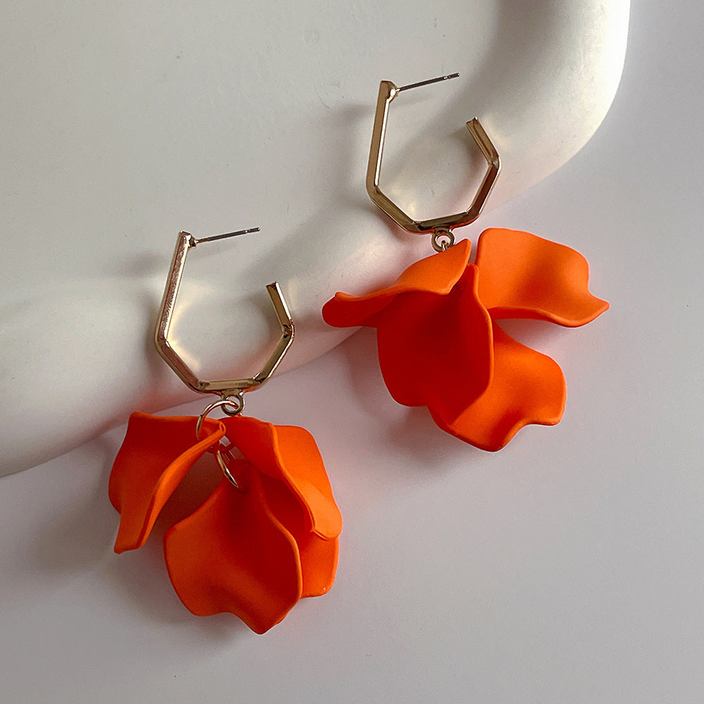 Fashion Jewelry Rose Petal Long Exaggerated Earrings For Women (Available)