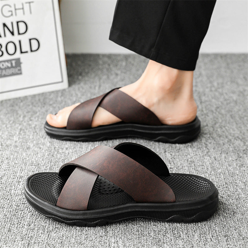 Leather Cross Plus Size Beach Casual Slippers Men (Available)