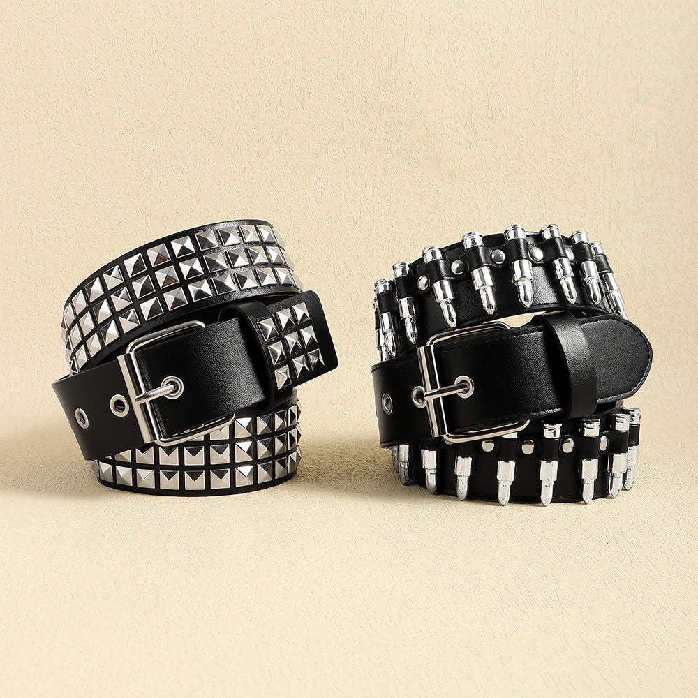 Rivet Belt Rock Trend Punk Bullet Black Belt Men And Women Personality Fashion Hip-hop Accessories (Available)