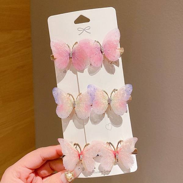 Gradient Color Moving Butterfly Super Fairy Children's Simulated Pearl Butterfly Hairpin