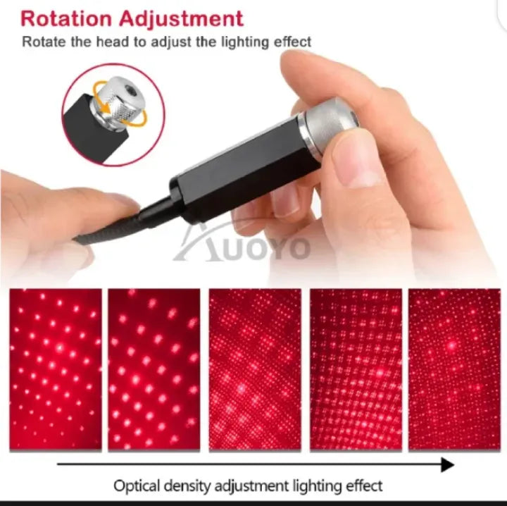 Car USB Atmosphere Ambient Star Light -BIMEE car Interior Lights LED Decorative armrest Box car roof Full Star Projection car Interior Atmosphere Lights - Red Color  (Available)