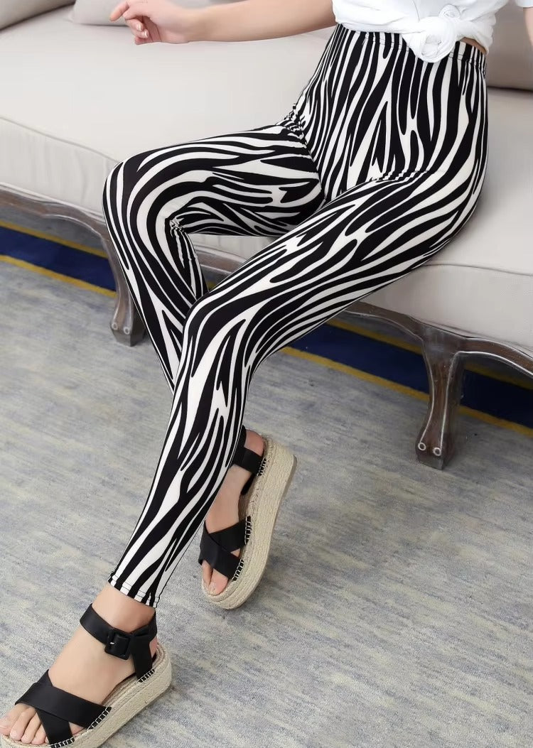 Women Plaid Leggings Fashion Print Fitness Houndstooth Floral Stripe Dot Leopard Pure Black Pants High Waist Trousers (Available)