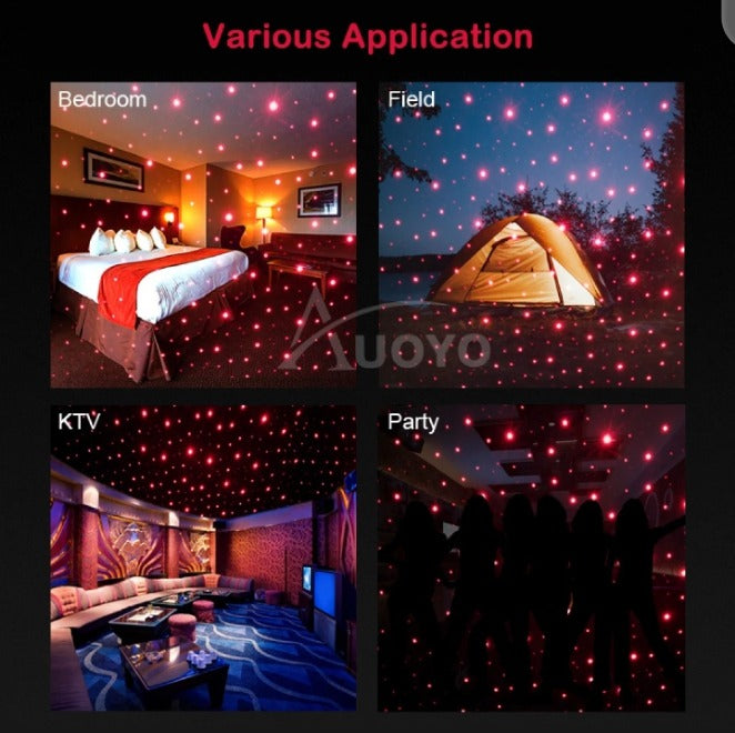 Car USB Atmosphere Ambient Star Light -BIMEE car Interior Lights LED Decorative armrest Box car roof Full Star Projection car Interior Atmosphere Lights - Red Color  (Available)
