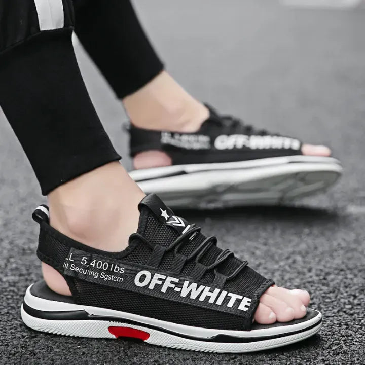 Men Sandals Breathable Shoes Hollow Out Flat Shoes Pull On Sport Outdoor Beach Sandals Shoes Men Roman Shoes Korean Youth Sandals for Men