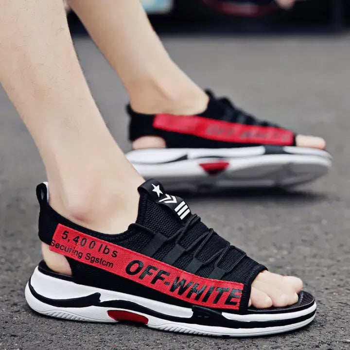 Men Sandals Breathable Shoes Hollow Out Flat Shoes Pull On Sport Outdoor Beach Sandals Shoes Men Roman Shoes Korean Youth Sandals for Men