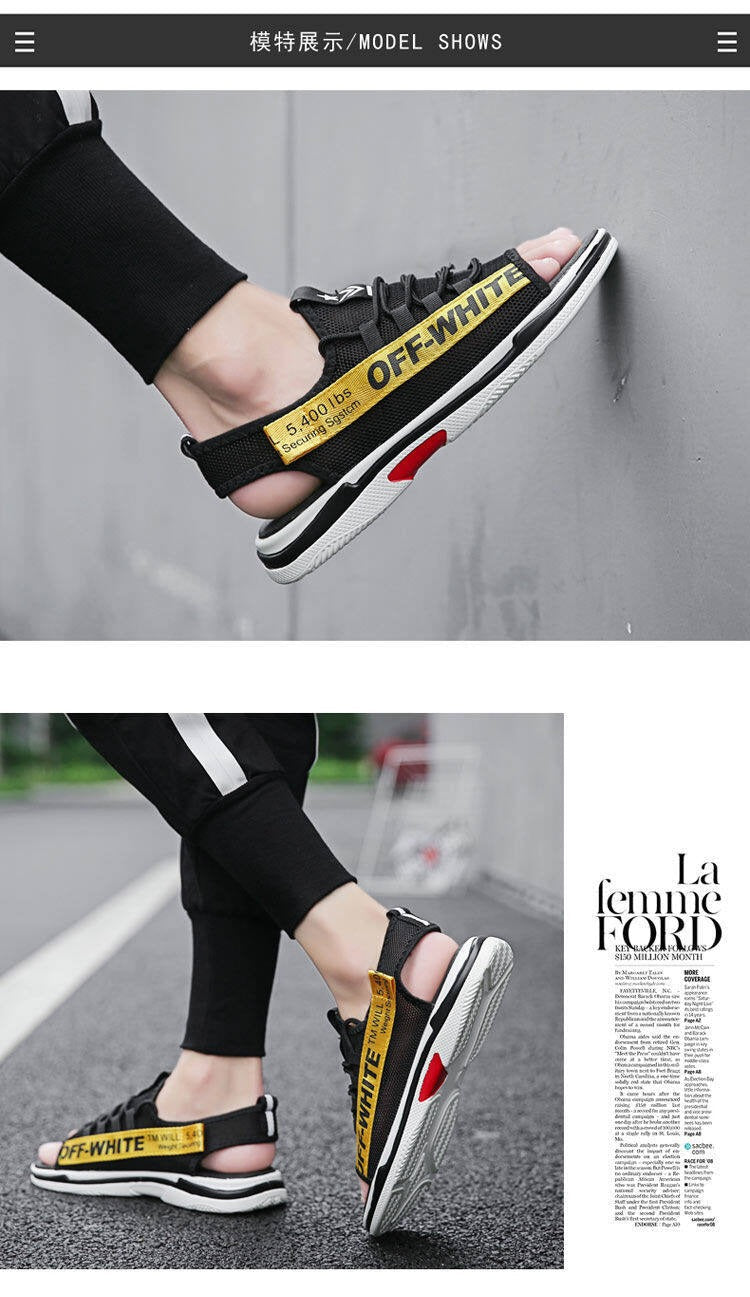 Men Sandals Breathable Shoes Hollow Out Flat Shoes Pull On Sport Outdoor Beach Sandals Shoes Men Roman Shoes Korean Youth Sandals for Men