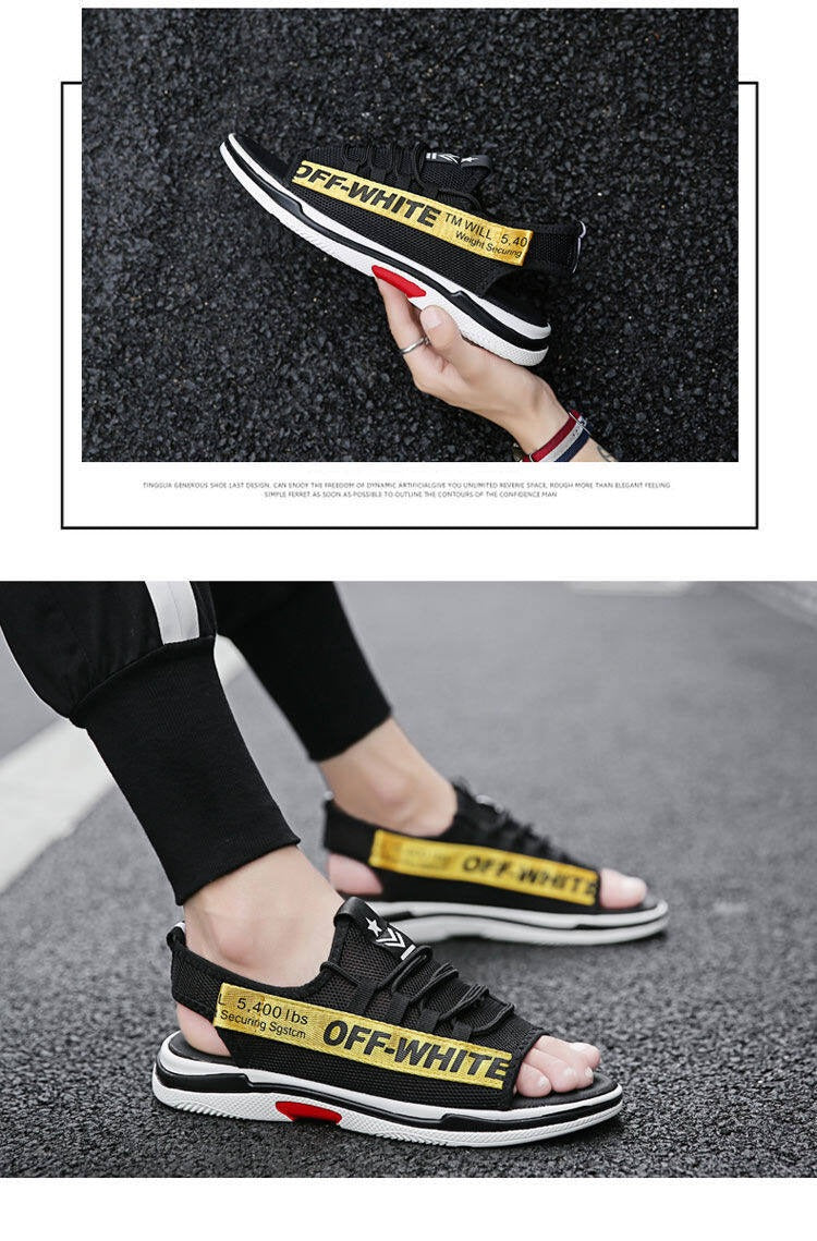 Men Sandals Breathable Shoes Hollow Out Flat Shoes Pull On Sport Outdoor Beach Sandals Shoes Men Roman Shoes Korean Youth Sandals for Men