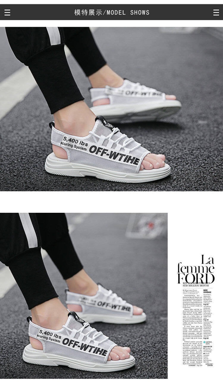 Men Sandals Breathable Shoes Hollow Out Flat Shoes Pull On Sport Outdoor Beach Sandals Shoes Men Roman Shoes Korean Youth Sandals for Men