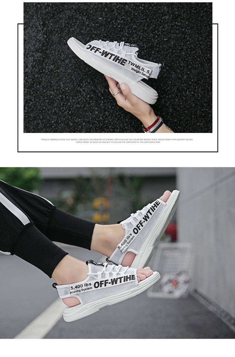 Men Sandals Breathable Shoes Hollow Out Flat Shoes Pull On Sport Outdoor Beach Sandals Shoes Men Roman Shoes Korean Youth Sandals for Men