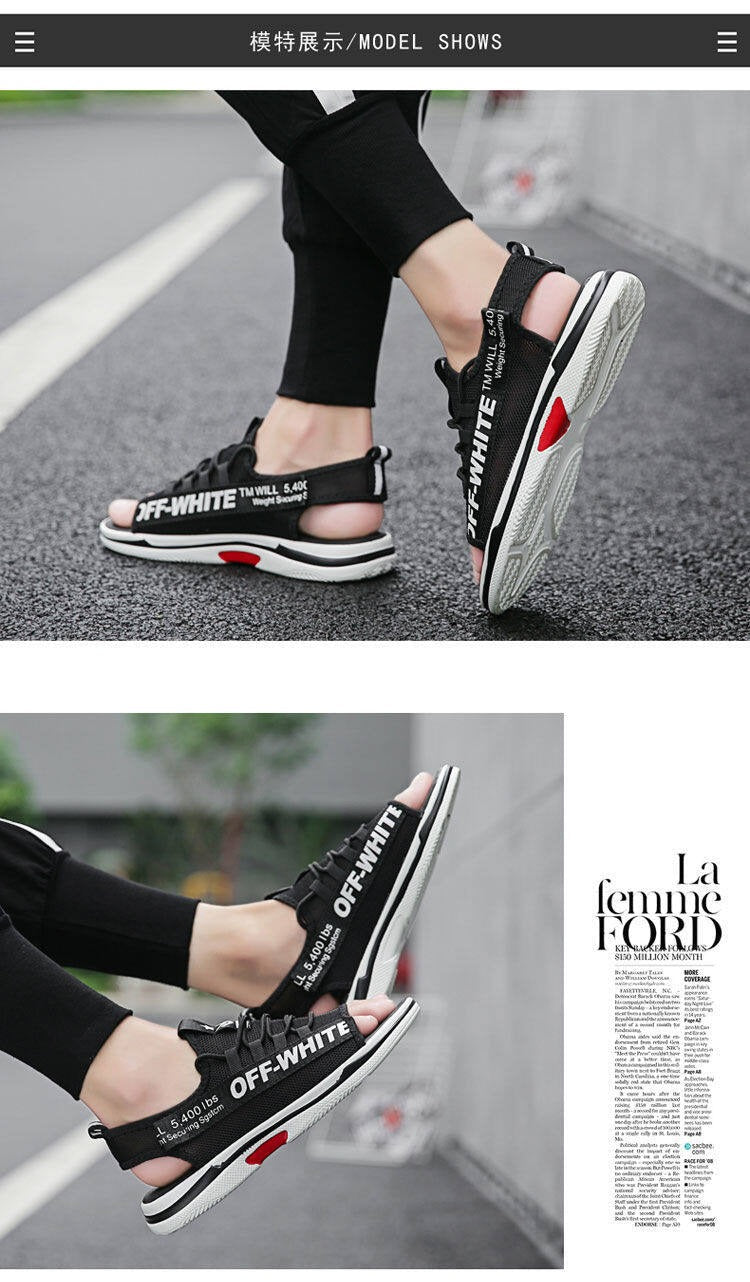 Men Sandals Breathable Shoes Hollow Out Flat Shoes Pull On Sport Outdoor Beach Sandals Shoes Men Roman Shoes Korean Youth Sandals for Men