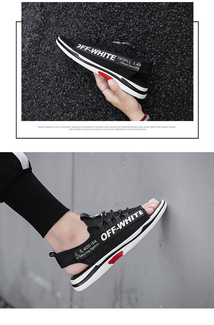 Men Sandals Breathable Shoes Hollow Out Flat Shoes Pull On Sport Outdoor Beach Sandals Shoes Men Roman Shoes Korean Youth Sandals for Men