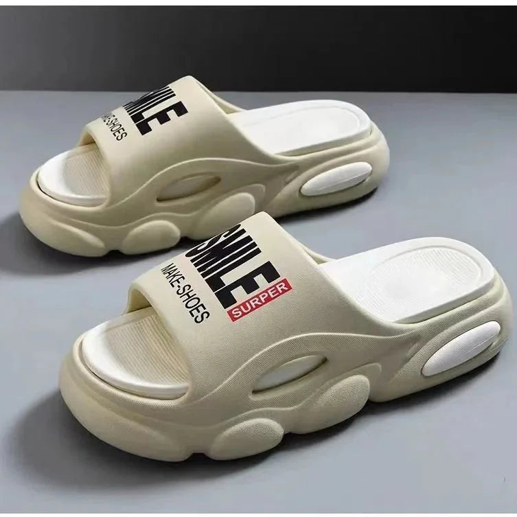 Men Thick Sole Summer Beach Slides Bathroom Anti Slip Slipper Soft Sandals Simplicity Ultra Light Letter Shoes Men Slippers - Mom & Kids
