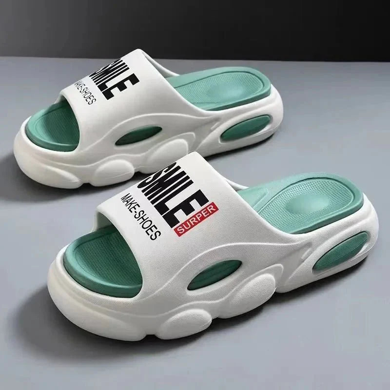 Men Thick Sole Summer Beach Slides Bathroom Anti Slip Slipper Soft Sandals Simplicity Ultra Light Letter Shoes Men Slippers - Mom & Kids