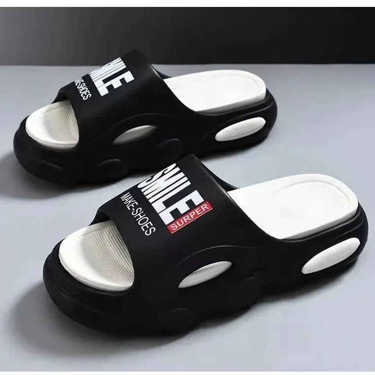Men Thick Sole Summer Beach Slides Bathroom Anti Slip Slipper Soft Sandals Simplicity Ultra Light Letter Shoes Men Slippers - Mom & Kids