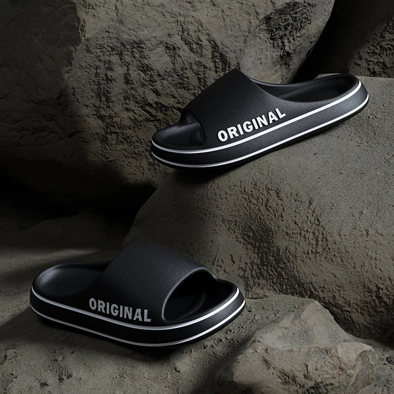 Mens Thick Sole Indoor Bathroom Anti Slip Shoes Summer Couple Sandals Feslishoet Women Letter Slippers Beach Slides Solid Color - Mom & Kids